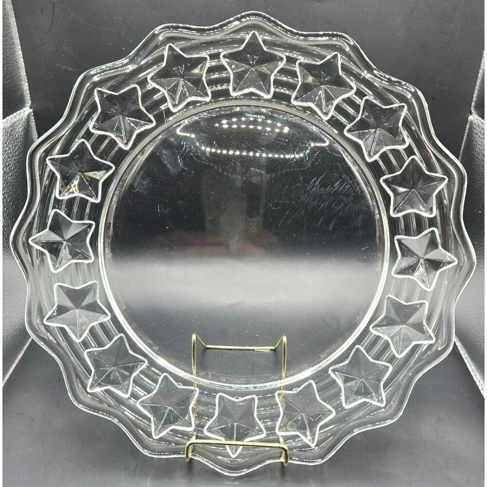 Authentic Tiffany & Co. Clear Crystal Star Band Large Serving Bowl / Centerpiece